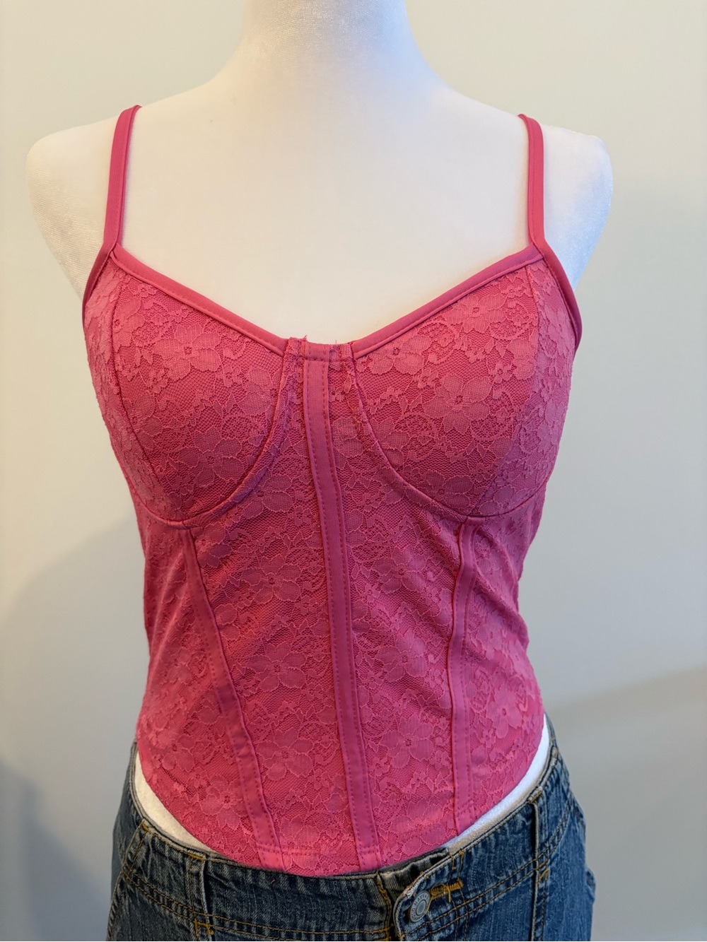 Y2K Pink Lace Corset Cami Coquette Mall Goth Top